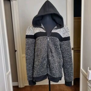 Brooklyn Standard Men's Trendy Gray and Black Zip Up Hoodie Sweatshirt Sz Large